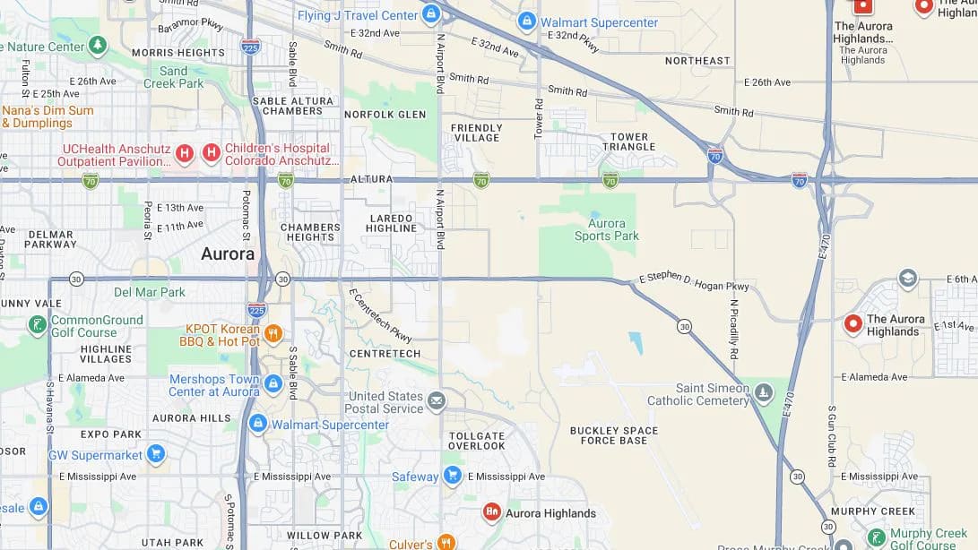 Map of Aurora Highlands, Aurora, Colorado