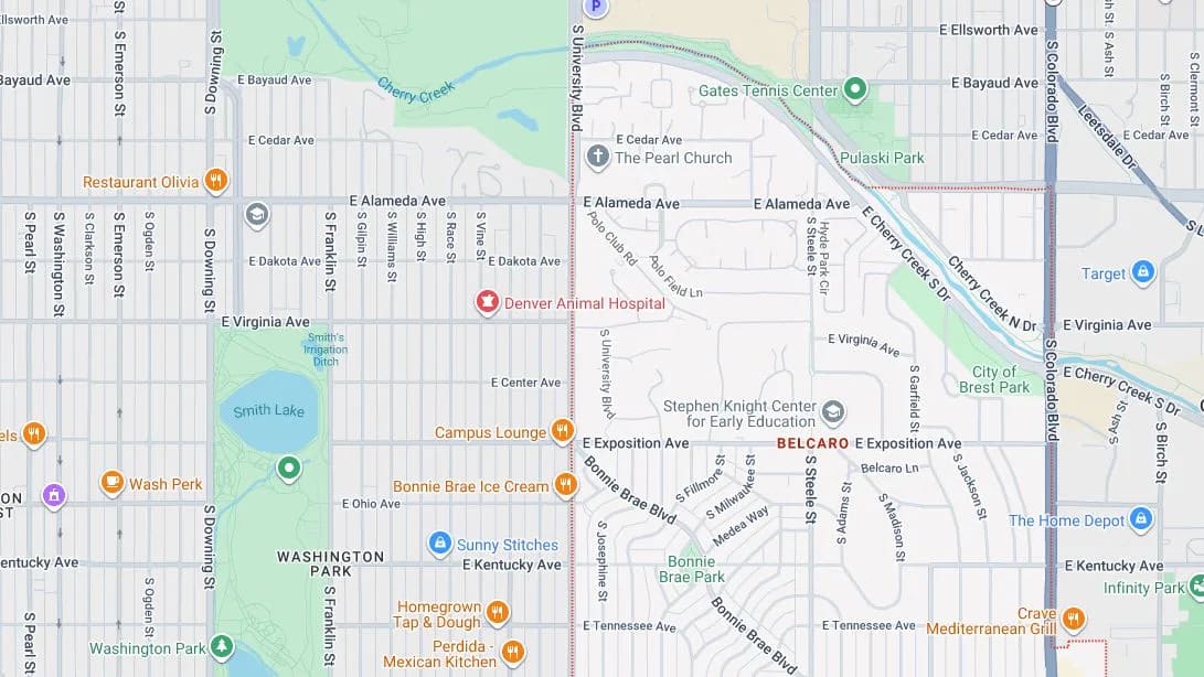 Map of Belcaro, Denver, Colorado