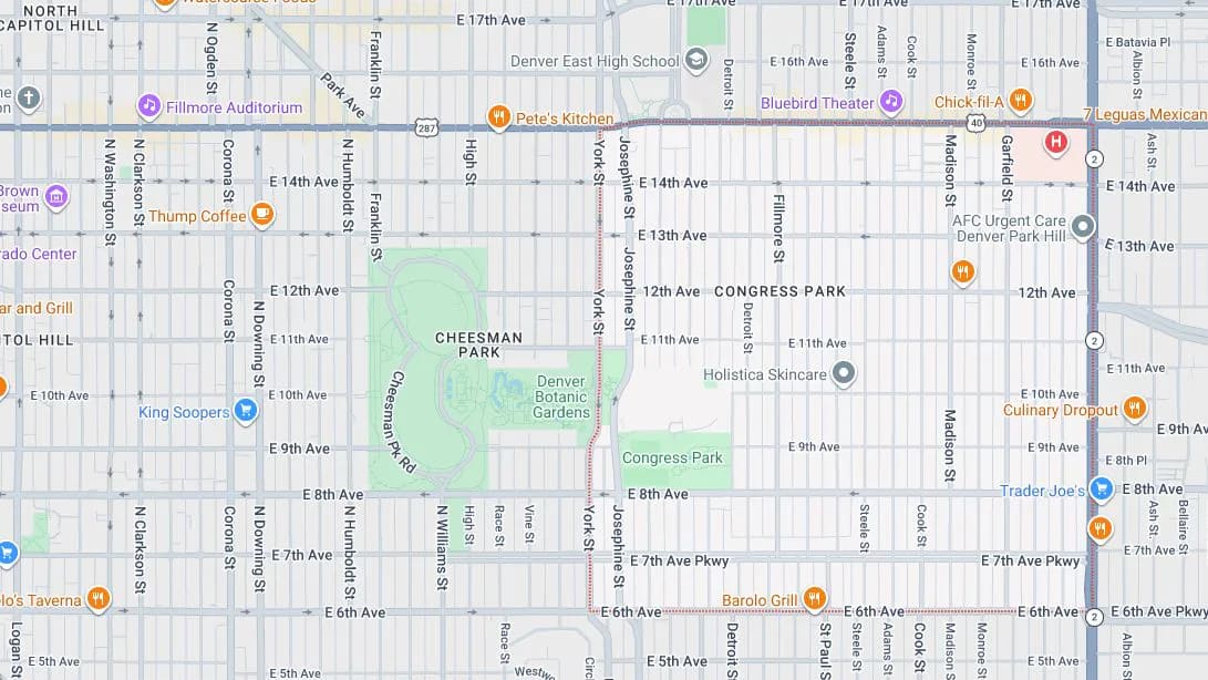 Map of Congress Park, Denver, Colorado