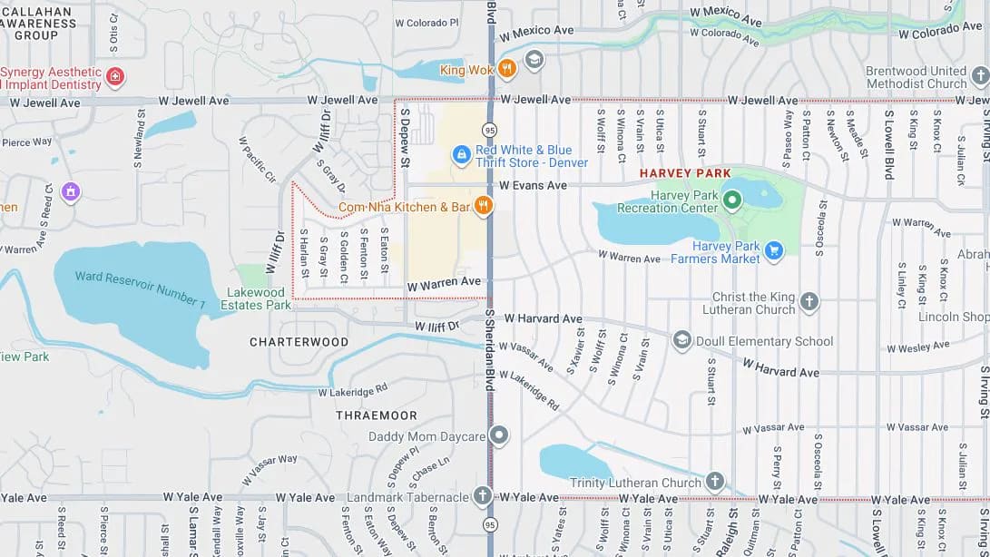 Map of Harvey Park, Denver, Colorado