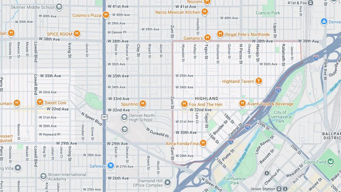 Map of LoHi, Denver, Colorado