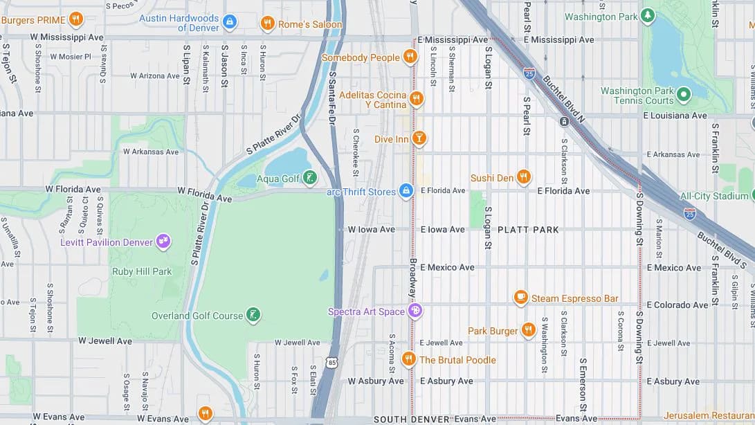 Map of Platt Park, Denver, Colorado