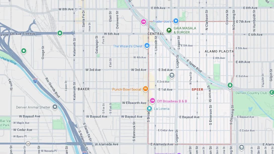 Map of Speer, Denver, Colorado