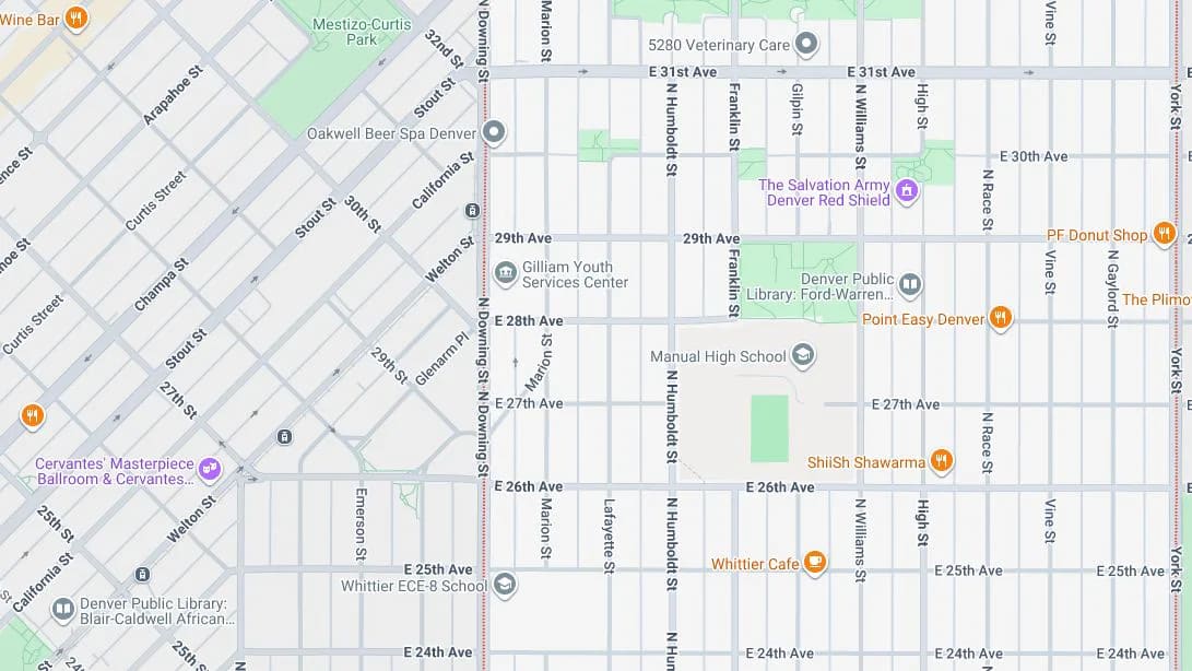 Map of Whittier, Denver, Colorado